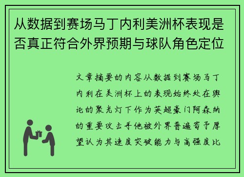 从数据到赛场马丁内利美洲杯表现是否真正符合外界预期与球队角色定位的差距